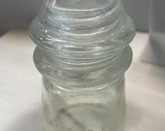 Vintage 1956 Hemingray No 9 Clear Glass Telephone Insulator 21-56 Made in USA