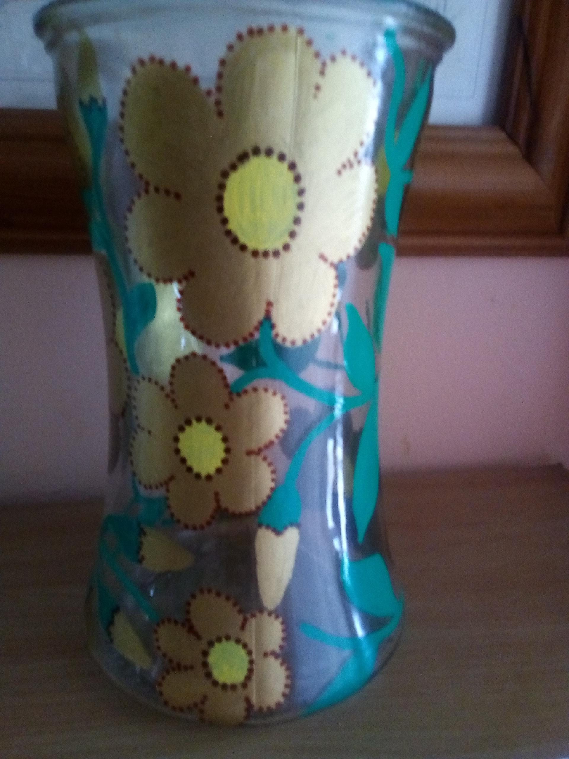 Hand painted glass vase with a gold floral design Etsy