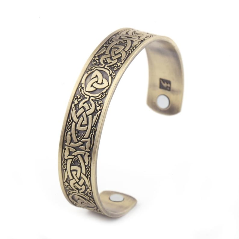 Viking antique gold Magnetic Mens Bangle Unisex Helps relieve pain and increase the bodies natural healing process Cuff Bracelet