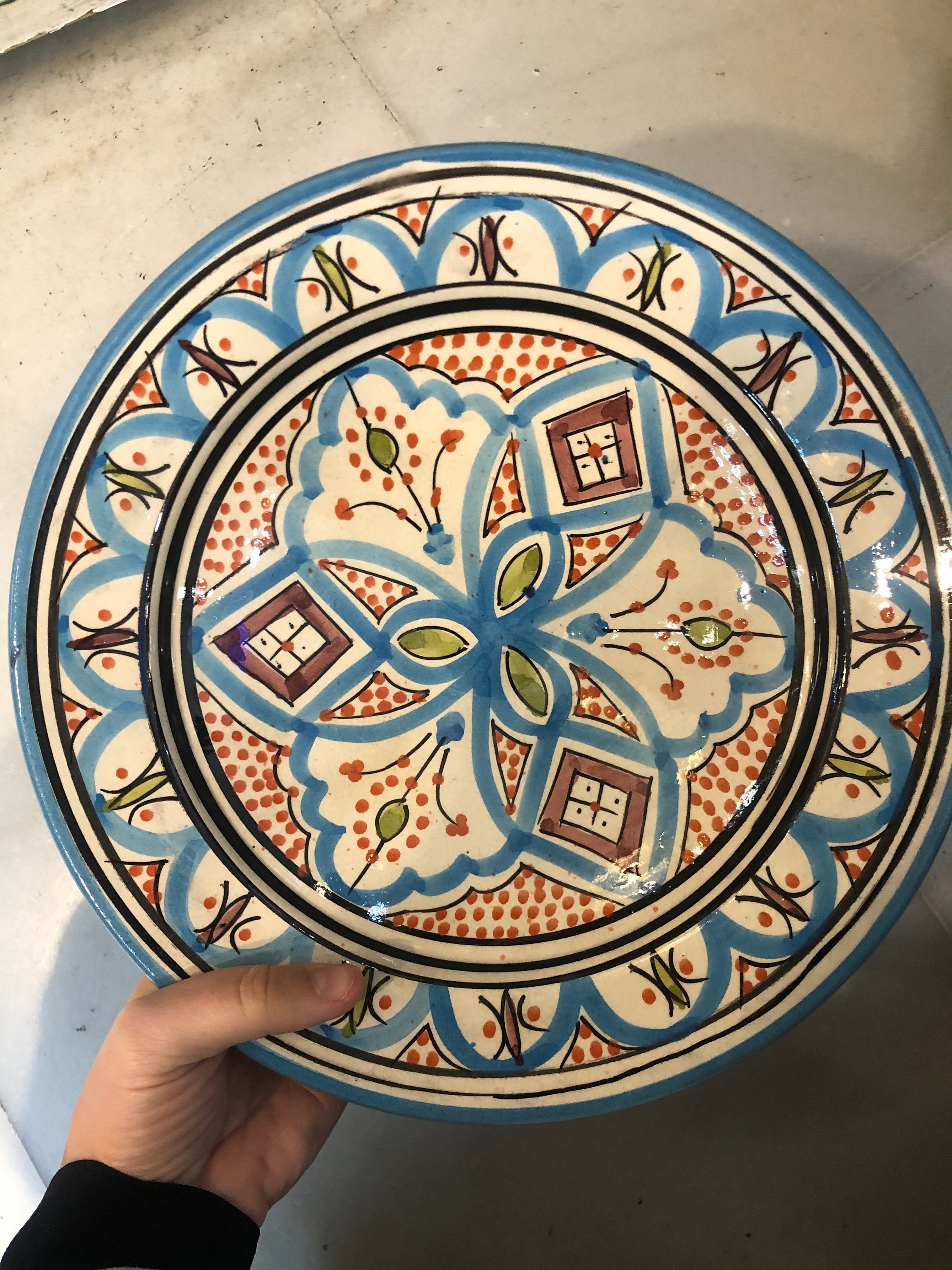 Beautiful handmade moroccan plates in Blue Red Green Pattern Etsy