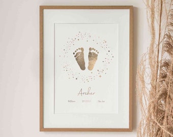 Arte de huella premium en lámina / Recuerdo para bebé / Manualidades de manos y pies / Huella de mano y pie de bebé / Regalo para bebé recién nacido / Huella personalizada para bebé