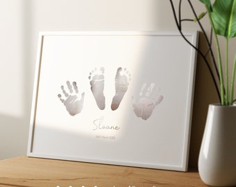 Recuerdo de huella de mano en papel de aluminio / Kit de huella de mano en papel de aluminio / Impresión de bebé personalizada / Regalo de bebé / Idea de regalo para baby shower / Regalo para bebé