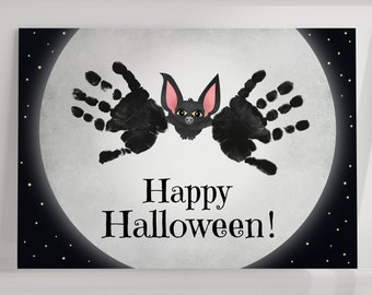 Bat Happy Halloween | Handprint Art Craft | Printable Halloween Activity | Baby Kids Toddler | Halloween Art Craft Print