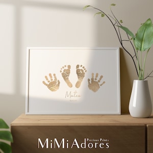 MiMi Adores Baby Handprint Footprint Keepsake treasured in Real Foil | Foil Hand Footprint Kit | Gift from Baby | Personalised Baby Keepsake