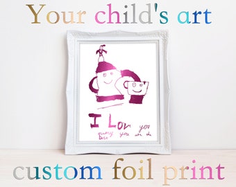 Child&#39;s drawing treasure in Real Foil | Childs Drawing Gift | Custom Kids Drawing | Gift for Dad | Gift from Grandkids