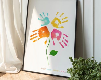 Personalised Family Handprint Art | Personalised Family Print | Family Handprint Kit Included | Flower Handprint Art