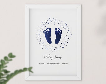 Baby Footprint Art (Inkless Kit Included) | Personalised Baby Footprint Kit | Baby Shower Keepsake Gift | Custom Nursery Wall Decor