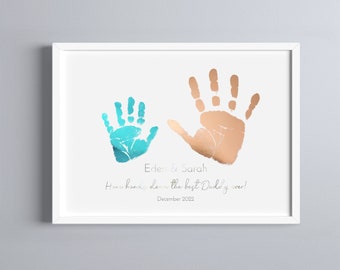 Arte de huellas de manos en lámina con kit sin tinta / Recuerdo de huellas de manos para hermanos / Regalo para abuelos, mamás y papás / Regalo personalizado para papá / Huella de manos de bebé