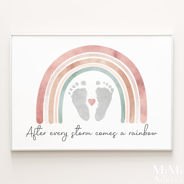 Rainbow Baby Footprint Printable | After every storm comes a rainbow | Kids Baby Toddler Keepsake | Foot Feet Art Craft | Printable