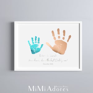 Foil Handprint Art mit Inkless Kit | Geschwister Handabdruck Andenken | Großeltern Mama Papa Geschenk | Personalisiertes Papa Geschenk | Baby Handabdruck