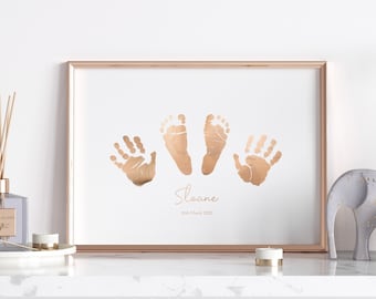 Recuerdo personalizado de huellas de manos y pies de MiMi Adores en lámina auténtica / Kit de huellas de manos y pies para bebé / Regalo para recién nacido / Arte de regalo con huellas de manos