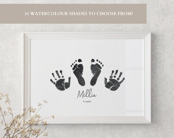 Impronte di mani e piedi di neonati e bambini in splendidi acquerelli / Kit per impronte di mani e piedi incluso / Regalo per mamma e papà / Regali per baby shower