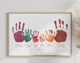 Family Hand Print Art in Stunning Watercolour | Personalised Family Print | Includes Inkless Kit | Family Hands | Handprint Art