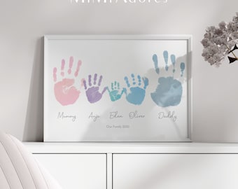 Custom Family Hand Print Keepsake in Stunning Watercolour | Created from your actual handprints | Personalised Family Mummy Daddy Gift