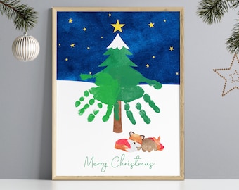 Christmas Handprint Art Craft | Printable Xmas Handprint Activity | Kids Baby Toddler Craft Keepsake | DIY Xmas Card Gift Keepsake