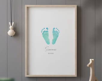Minimal Baby Footprint Art Print, Inkless Footprint Kit Included, Baby Footprint Keepsake, Gender Neutral New Baby Gift, Baby Shower Gift