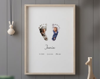 Baby Footprint Art with Baby Photo Collage | Footprint Art | New Baby Gift Baby Shower | New Parents Gift | Nursery Wall Art | Baby Gift