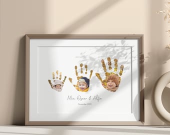 DIGITAL Sibling Handprint Art | Mommy Gift | Grandparent&#39;s Gift | Personalised Photo Collage | Custom Family Handprint Keepsake