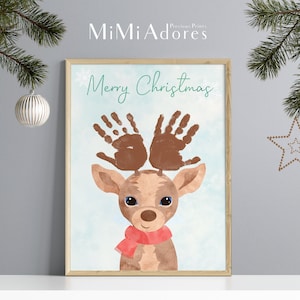 Weihnachten Xmas Handabdruck Kunst Handwerk | Frohe Weihnachten Rentier |  | Baby Kinder Kleinkind Hände | Erinnerungskarte Memory Print | Zum Selbermachen
