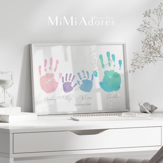 Personalised Family Hand Print Art in Stunning Watercolour Inkless Print  Kit Included Created From Your Actual Handprints Family Hands 