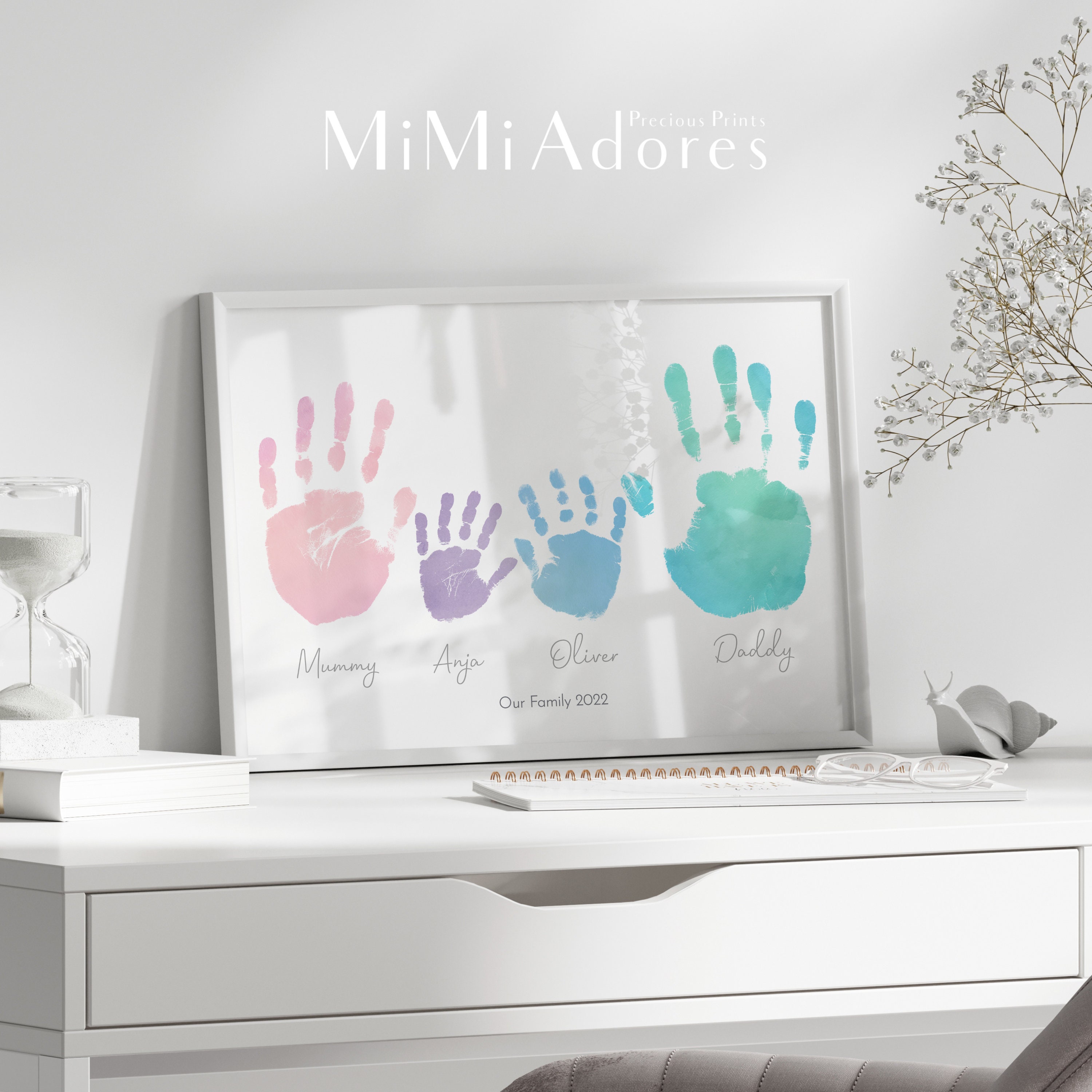 Personalised Family Hand Print Art in Stunning Watercolour Inkless