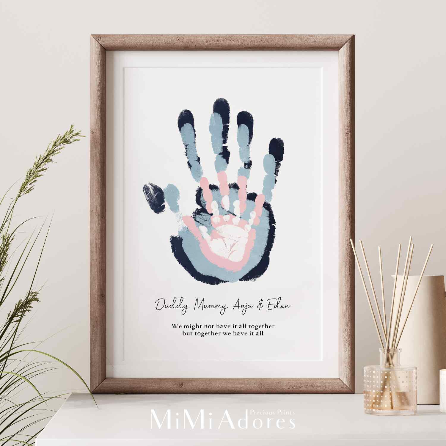 Kit Impronte Mani Famiglia | Base Legno Con Nuvole Acriliche | Regalo Personalizzato Per 4 Persone - Foto 2