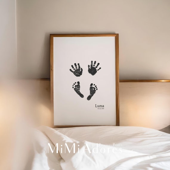 Personalised Baby Footprint Art, Custom Baby Handprint Art, Personalised Newborn Keepsake Baby Gift, Baby Shower, Daddy Mummy Gift from Baby