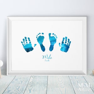 Real Foil Baby Handprint Footprint Art | Made from Baby&#39;s Actual Prints | New Baby Gift Baby Boy Gift | Baby Gift | New Parents Gifts