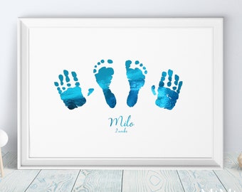 Arte de huellas de manos y pies de bebé en papel de aluminio real / Hecho con impresiones reales del bebé / Regalo para recién nacidos / Regalo para bebés / Regalo para nuevos padres