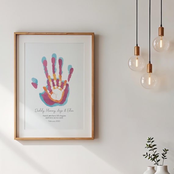 Kit per Impronte di Mani di Famiglia, cornice in legno per ricordi artigianali fai-da-te, Trasparente Kit Cornice, Impronta Mani e Piedi Neonati Ideale per Anniversari, Regali di Nascita