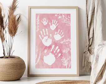 Gepersonaliseerde familie handafdrukkunst | Custom Our Family-print | Cottagecore-muurkunst | Premium familiecadeau | Decor hal bord: