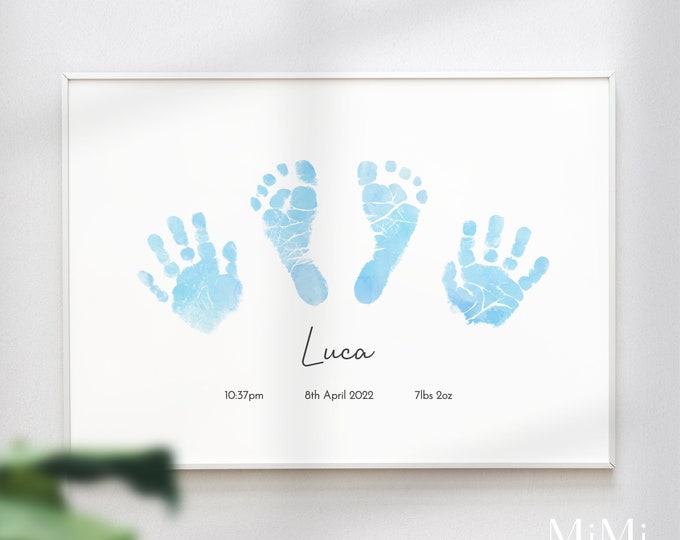 Personalised Handprint Footprint Art (Inkless Kit Included) | Customised Newborn Keepsake | New Mum Dad Gift | New Baby Shower Present