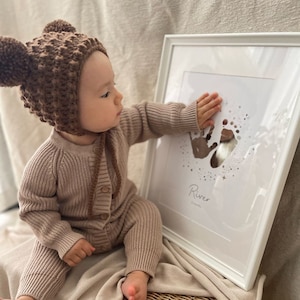 Baby Handprint Footprint Print in REAL Foil | Inkless Hand and Footprint Kit Included | Personalised Nursery Print | 1st Birthday | New Baby