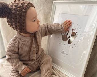 Baby Handprint Footprint Print in REAL Foil | Inkless Hand and Footprint Kit Included | Personalised Nursery Print | 1st Birthday | New Baby
