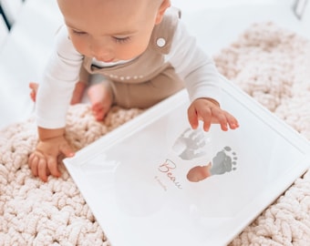Arte de huellas de manos y pies de bebé en lámina de MiMi Adores, regalo de recuerdo para recién nacidos, regalo para mamá y papá, arte de huellas de bebé, hito del bebé