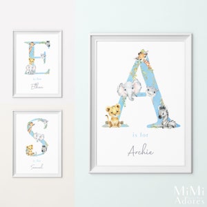 Luxury Nursery Wall Art, Baby Name Print, New Baby Gift, Personalised Name Print, Nursery Initial Print, Jungle Nursery Decor