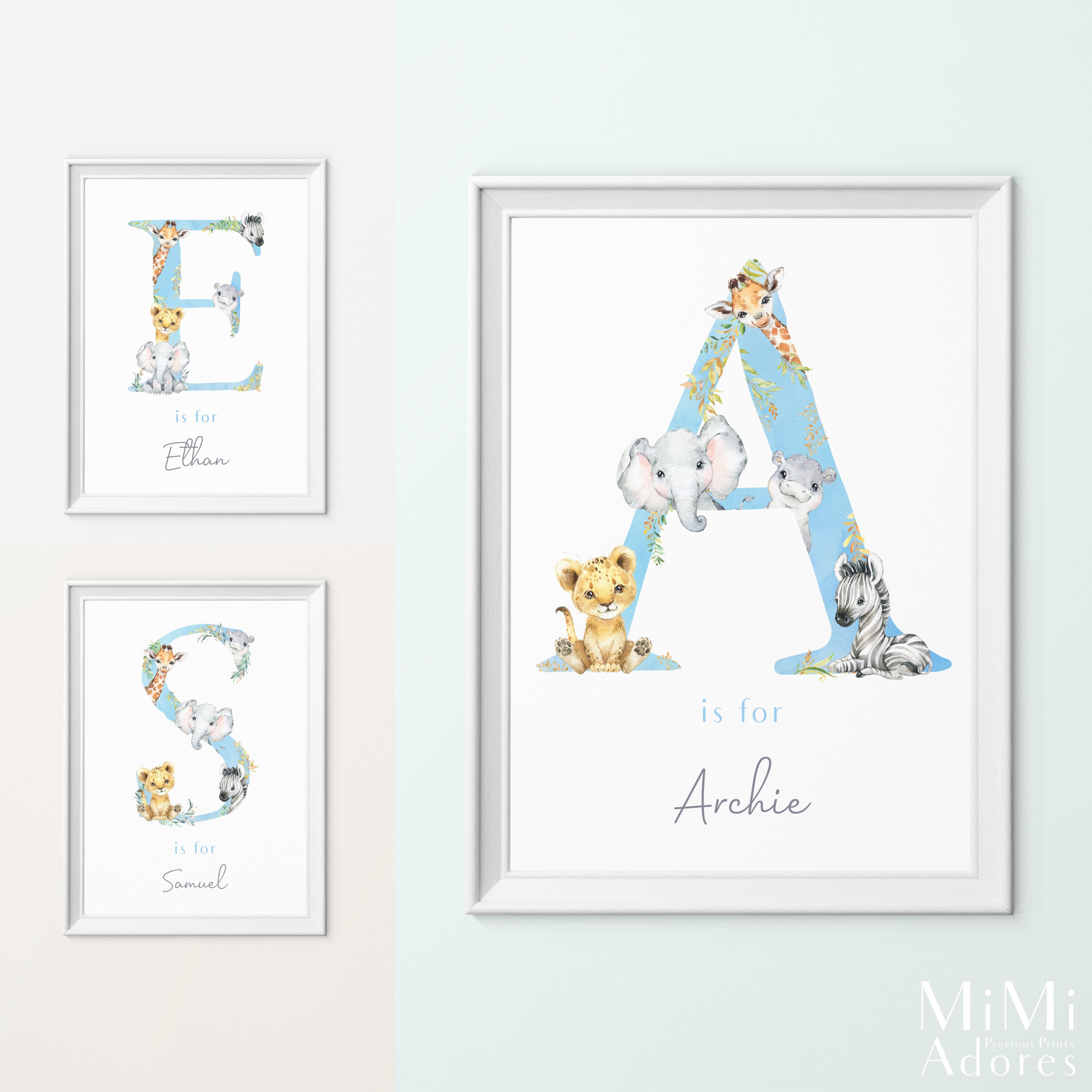 Luxury Nursery Wall Art, Baby Name Print, New Baby Gift, Personalised Name Print, Nursery Initial Print, Jungle Nursery Decor