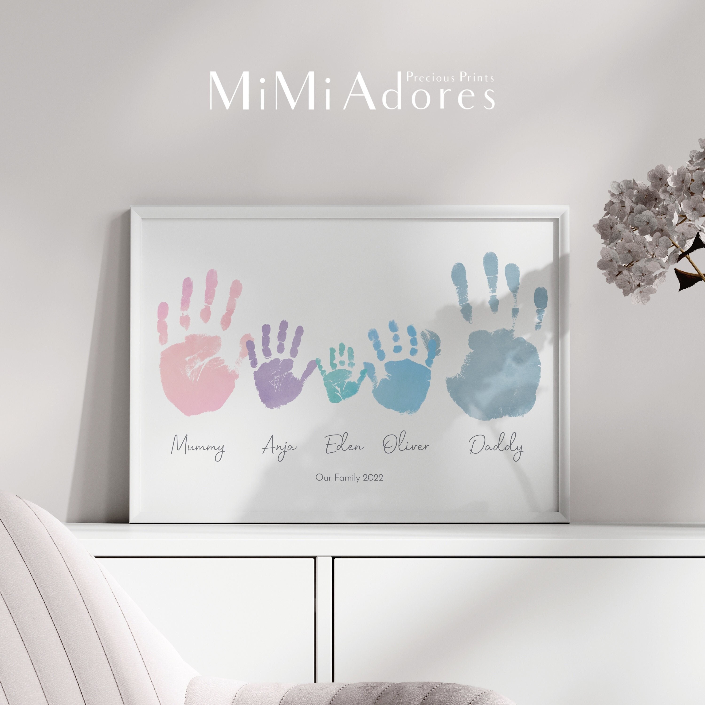 Kit Impronte Per Famiglia Da 5 Persone – Base In Legno E Tavole Acriliche, 6 Colori Atossici, Per Neonati E Nonni