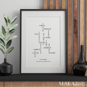 Personalized Family Name Print | Family Crossword Print Up to 20 Names | Gift for Him Gift for Her | Family Gifts | Name Puzzle | Gift Ideas