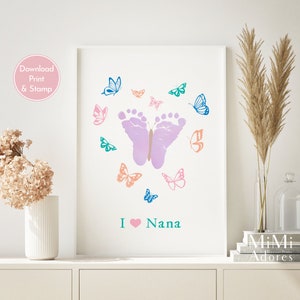 Printable Baby Footprint Gift for Nana | Butterfly Footprint Craft Art | Footprint Nana Gift | Nana Birthday Craft | DIY footprint Printable