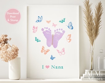 Printable Baby Footprint Gift for Nana | Butterfly Footprint Craft Art | Footprint Nana Gift | Nana Birthday Craft | DIY footprint Printable