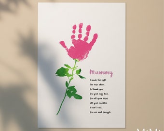 Handafdruk bloem Art Craft | Gedicht handafdruk mummie | Handwerk | Knutselen met handafdruk babypeuter | Afdrukbare verjaardagskaart mummie