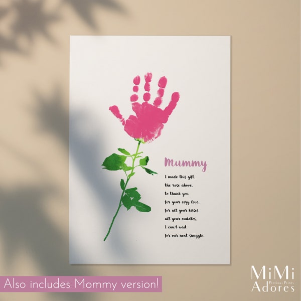Flower Handprint Art Craft | Mummy Handprint Poem | Hand Art Craft | Baby Toddler Handprint Craft | Mummy Birthday Printable Card