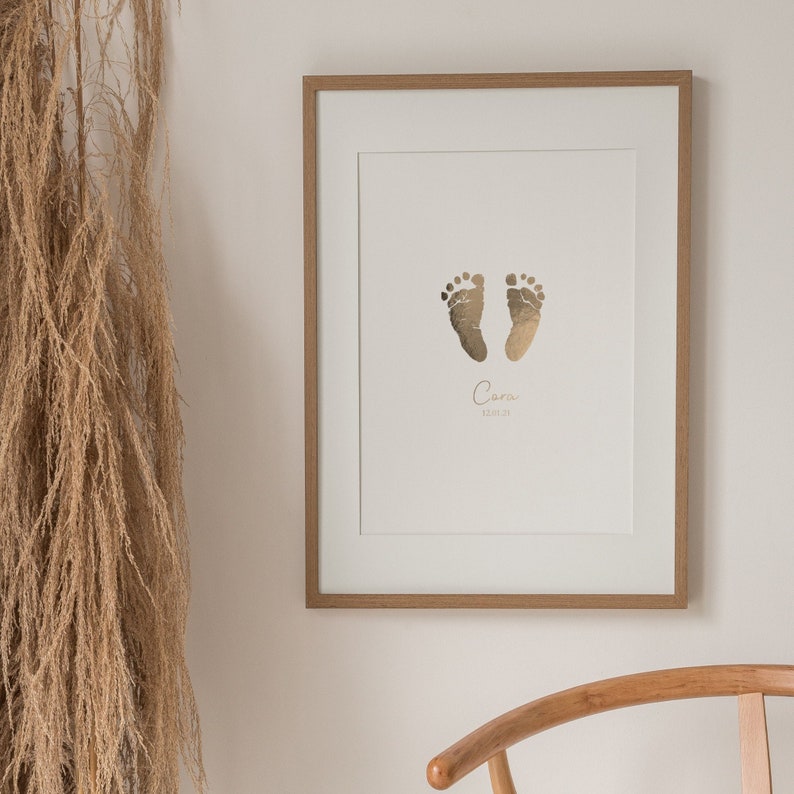 Personalised Baby Footprint Art in real foil. Includes Baby Footprint Kit.