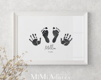 Arte de huellas de manos de bebé personalizado, hecho a partir de las huellas de manos y pies reales del bebé, huellas de bebé personalizadas, recuerdo personalizado para recién nacidos