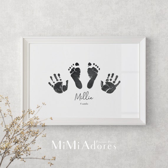 Custom baby handprint footprint art, made from baby's actual hand and footprints personalized baby footprints, personalised newborn keepsake