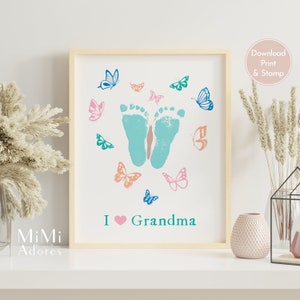 Presente DIY para a avó para imprimir | Lembrança de te amo, avó | Presente do bebê | Ideia de aniversário da avó | Artesanato de pegada de borboleta | Pegada de bebê
