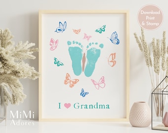 Printable DIY Grandma gift | Love you Grandma keepsake | Gift from baby | Grandma Birthday Idea | Butterfly Footprint Craft | Baby Footprint