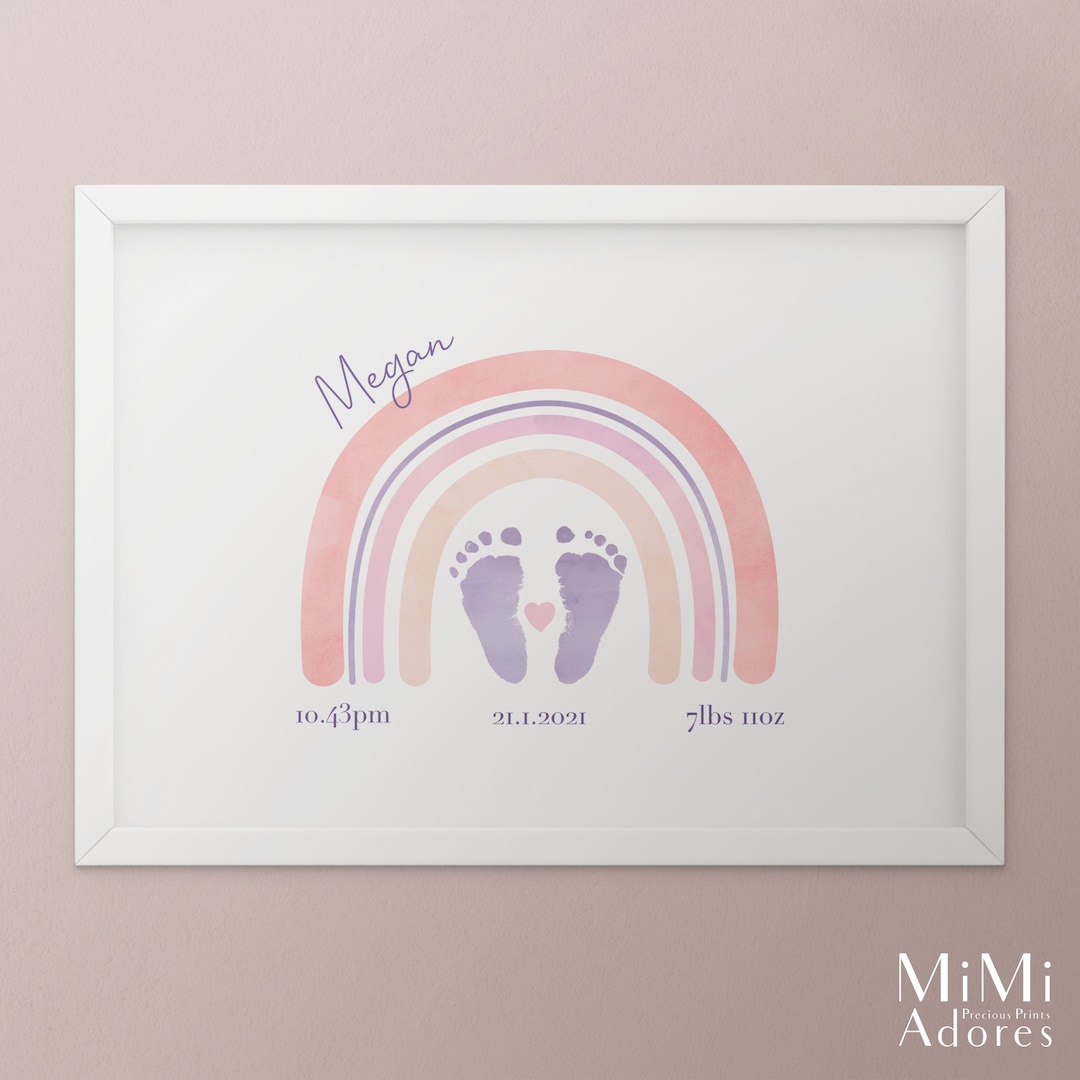 Rainbow Baby Footprint Art Baby Footprint Babyshower Gift New Baby Gift