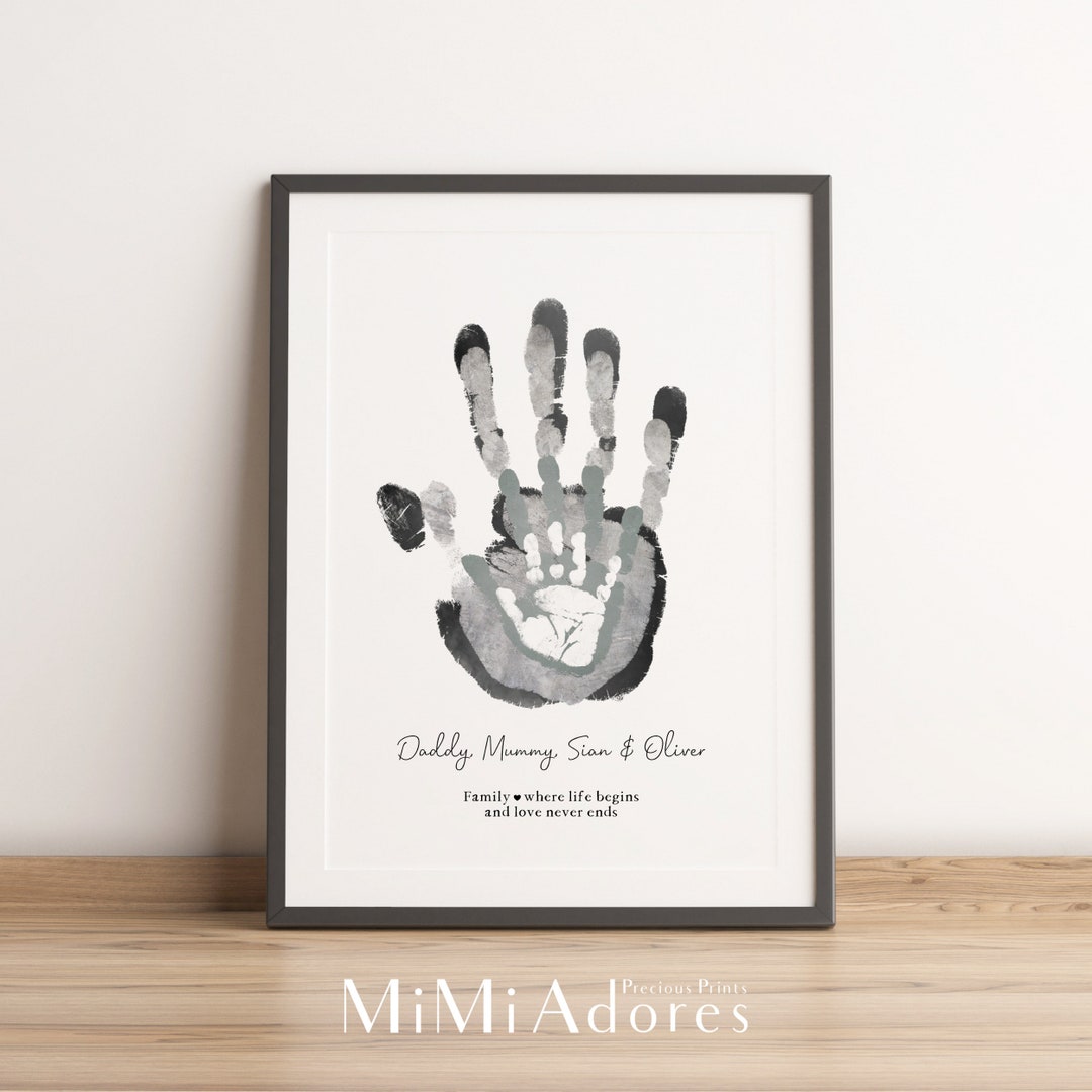 Mimi Adores Family Handprint Art in Monochrome Watercolour Custom